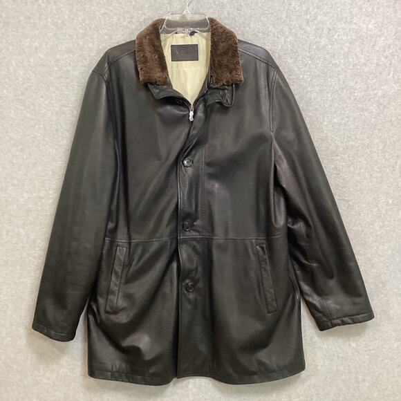 Longhi Leather Coat Mens L 52 Classic Jacket Removable Shearling Collar Luxury - Picture 2 of 16